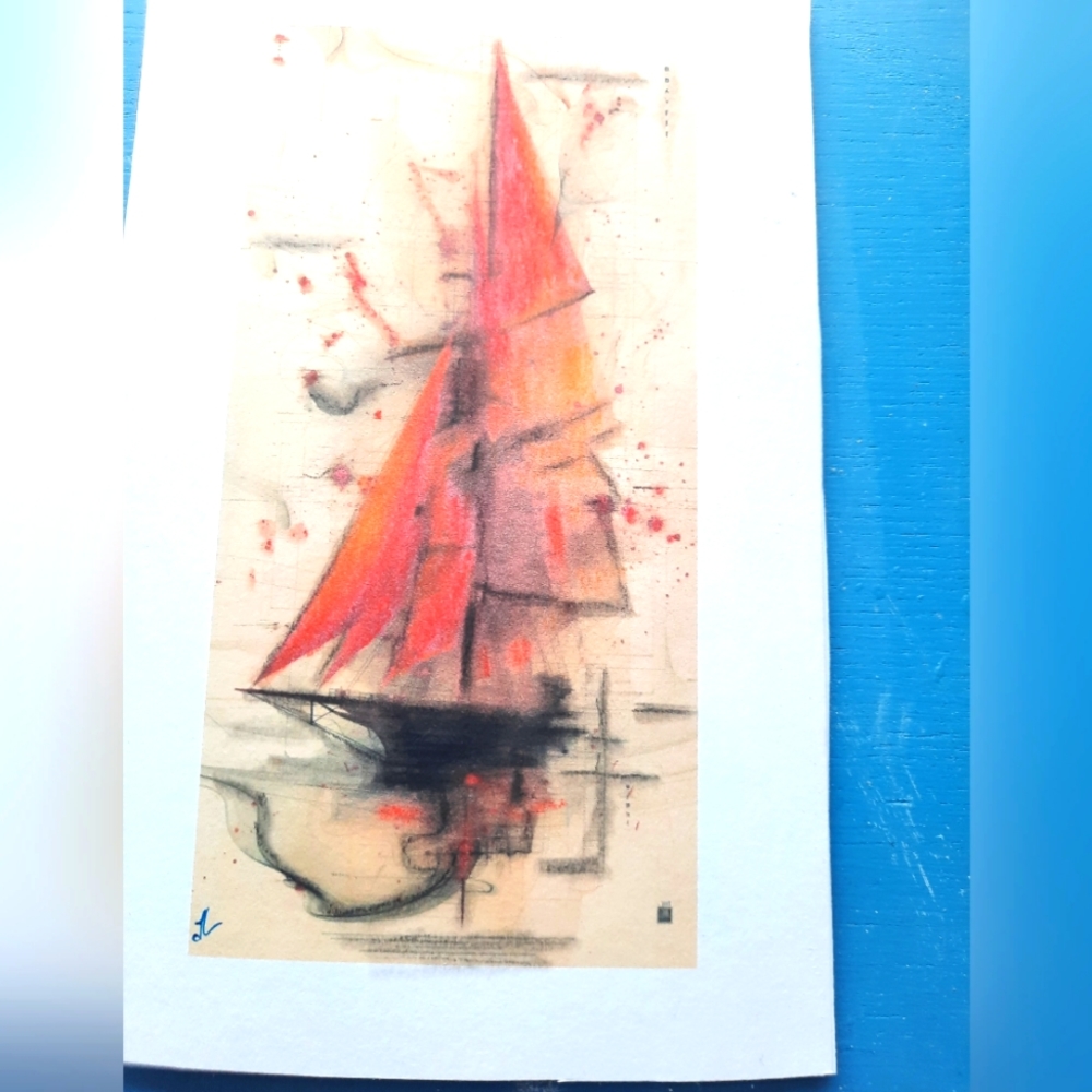 3 for 25$ , Japaneese style sailboat handmade greeting card